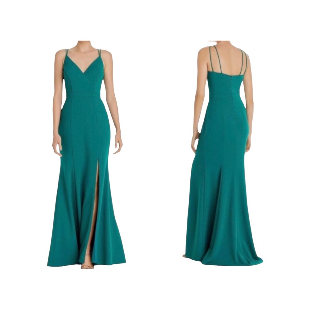 AQUA. Women’s Green Spaghetti Strap Full-Length Evening Gown Size 10